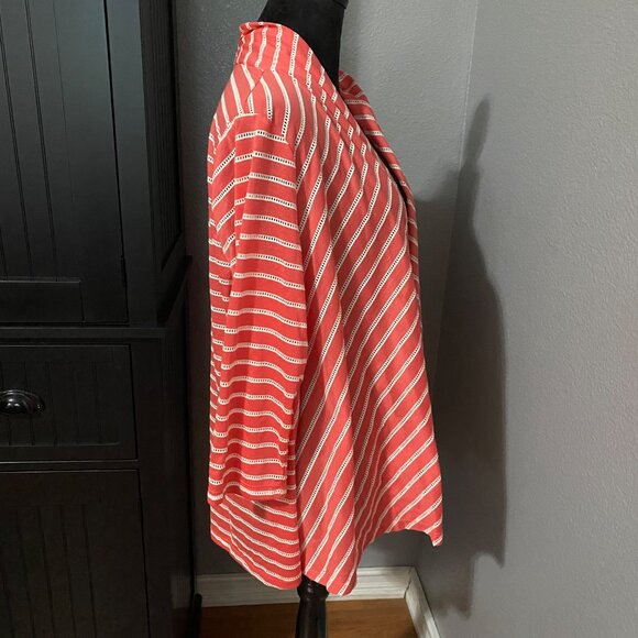 Susan Graver Weekend Open Front Cardigan XL Striped Lightweight Eyelet Casual - Picture 8 of 8